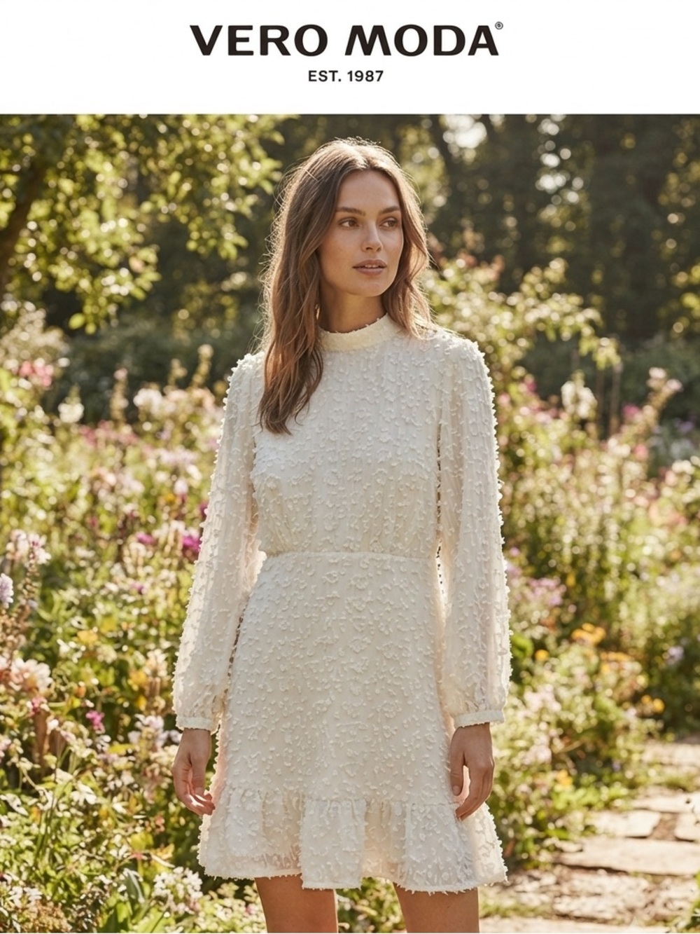 NWT Vero Moda Cream Textured Long-Sleeve Mini Dress
